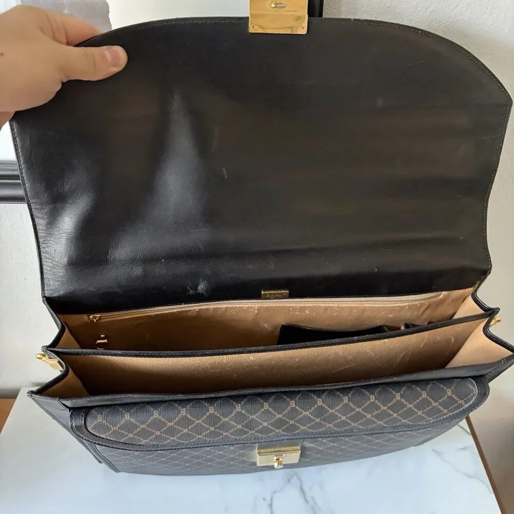 Vintage BALLY Monogram Canvas Leather Briefcase With Key